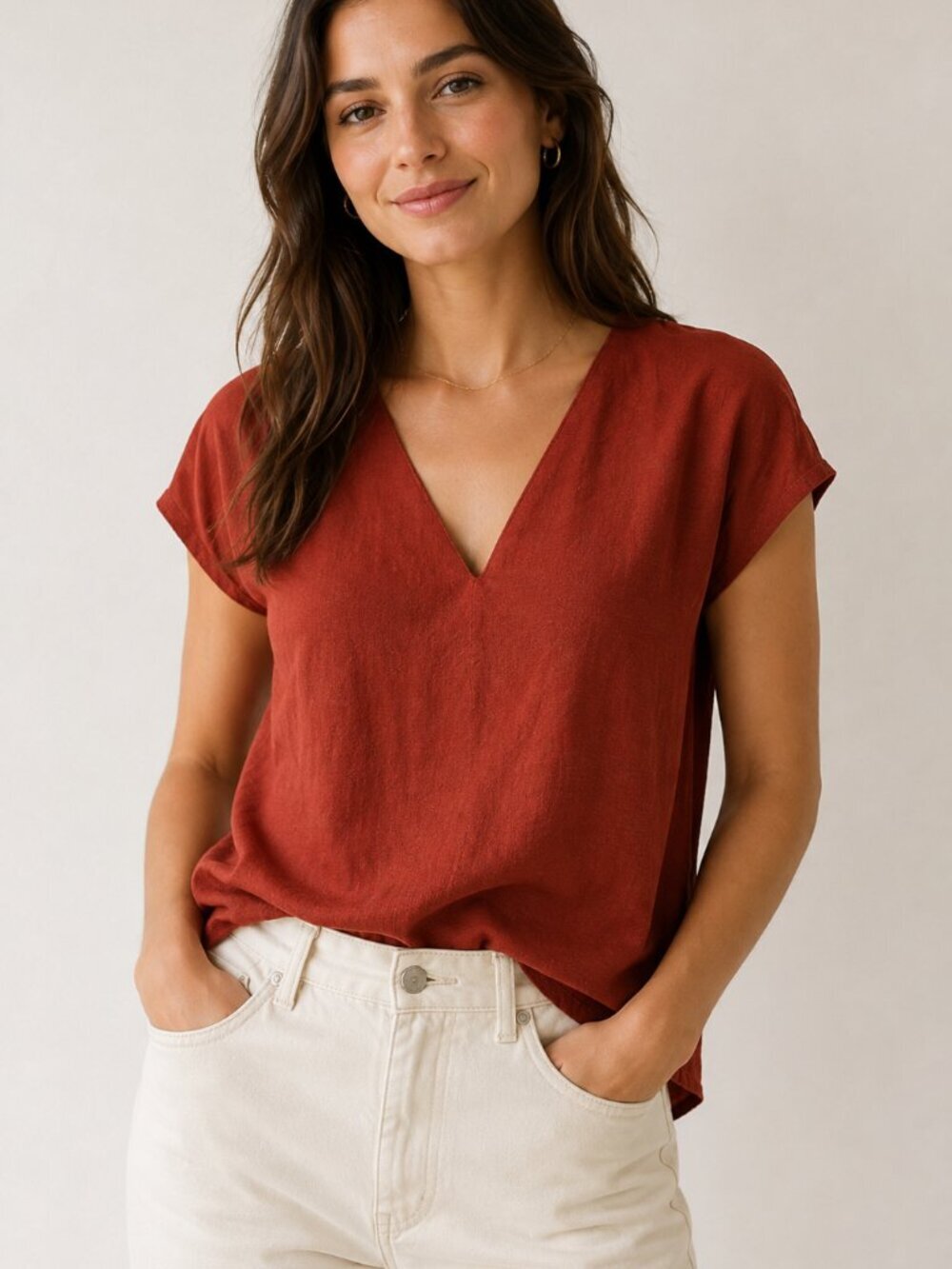 ALICE BLUE Stitch Fix Burnt Orange V-Neck Blouse Size XS